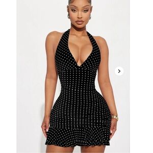 NWT Fashion Nova Polka Dot Halter Micro Mini Dress Suze XS Black / White